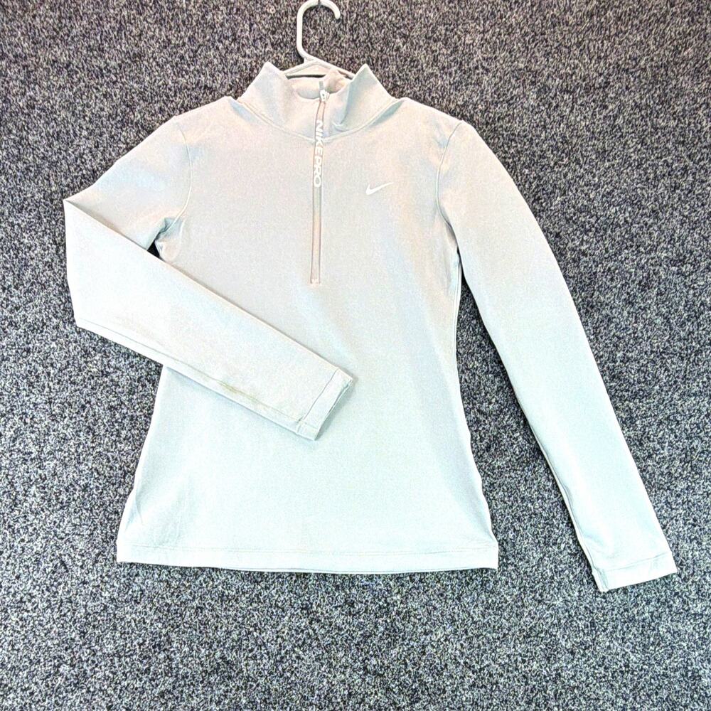 Nike Pro Dri-FIT Women’s S Gray 1/4 Zip Mock Neck Long Sleeve Top CU4329-073